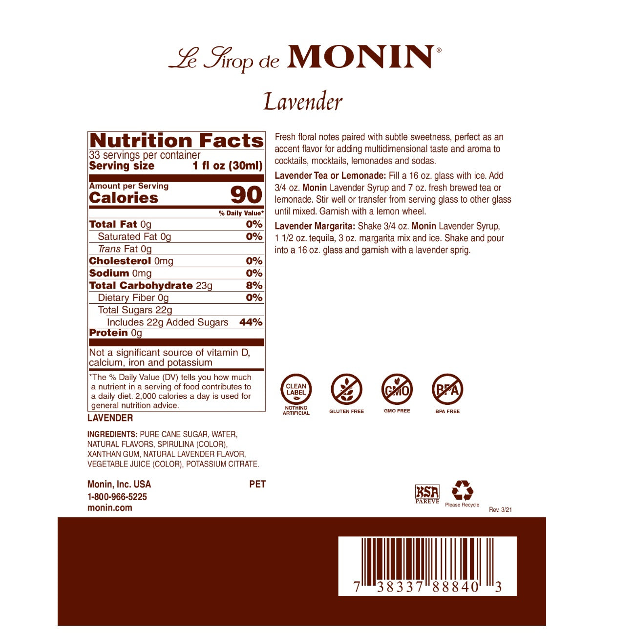 Monin Lavender Syrup Bottle - Image 2