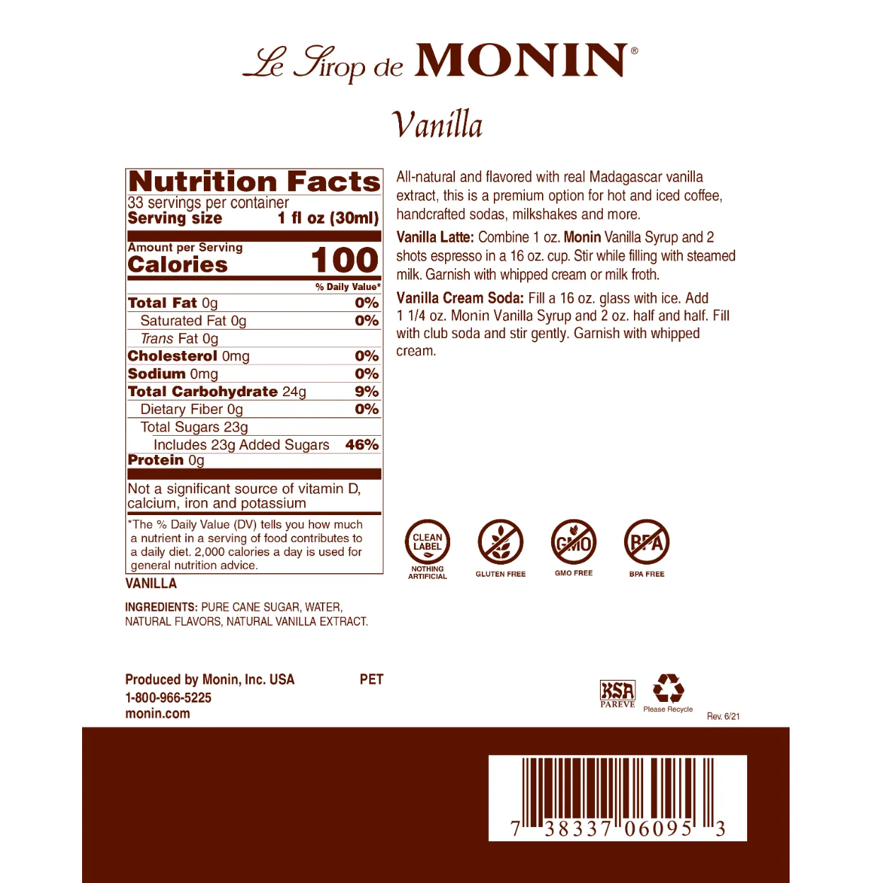Monin Vanilla Syrup Cream - Image 2