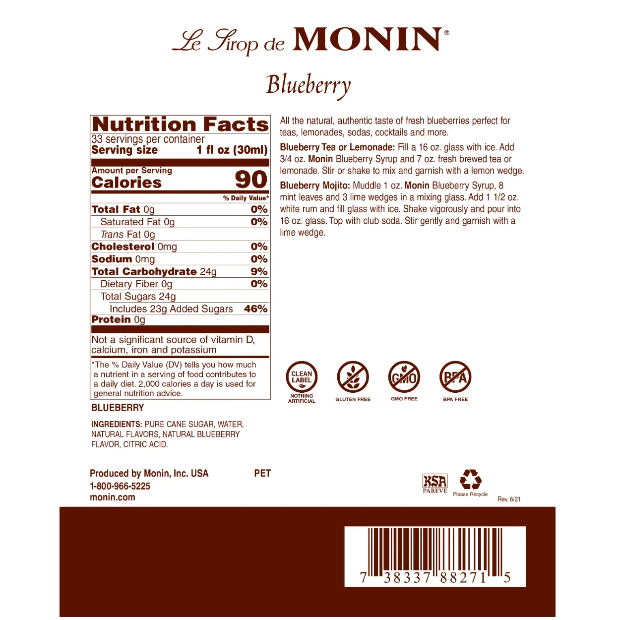 Monin Blueberry Syrup Tea - Image 2