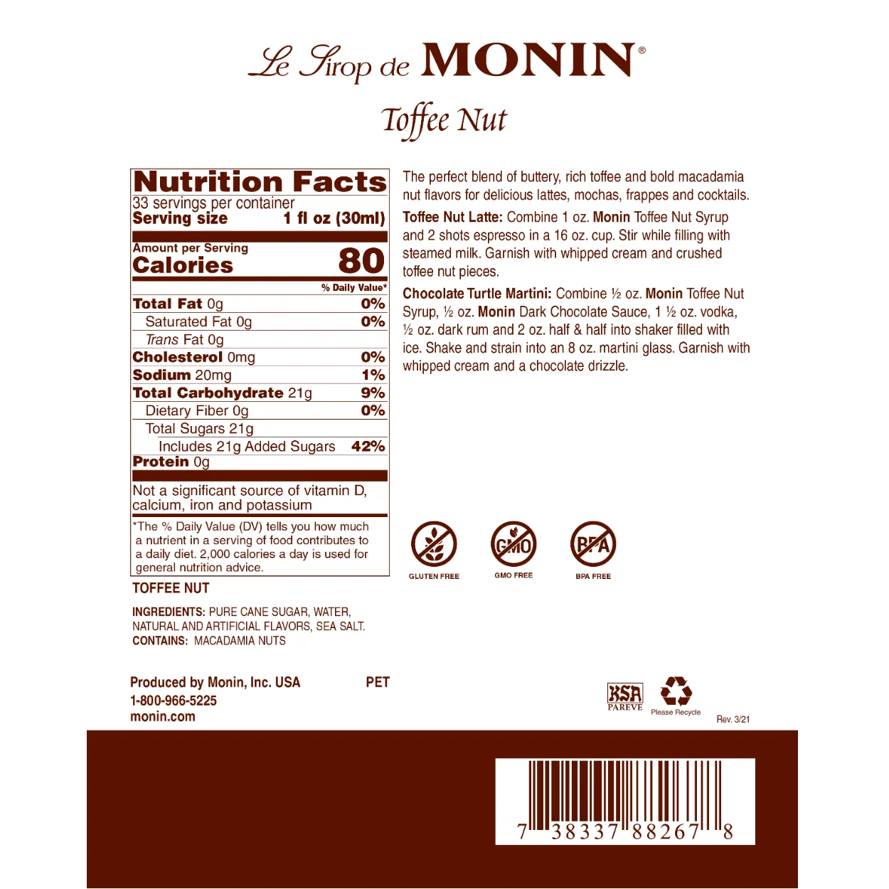 Monin Toffee Nut Syrup Coffee - Image 2