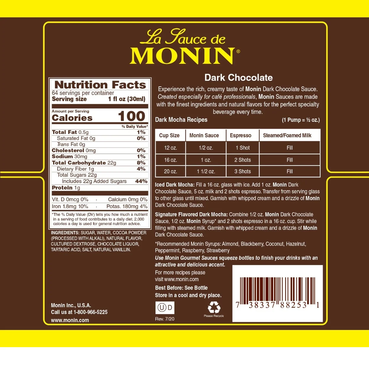 Monin Dark Chocolate Sauce - 64oz Cream - Image 4