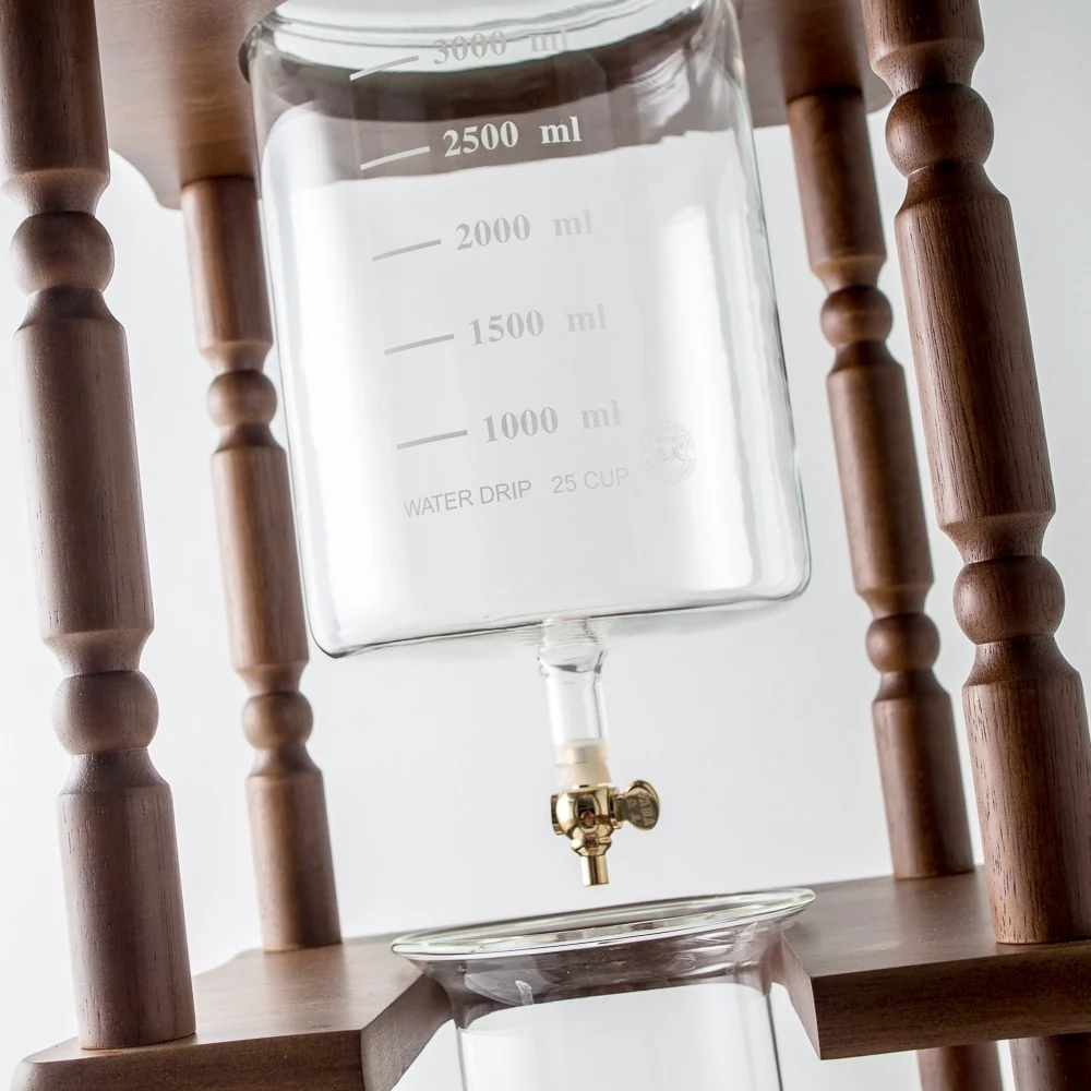 Yama Glass 25 Cup Cold Drip Maker Curved Brown Wood Frame Brewer - Image 4