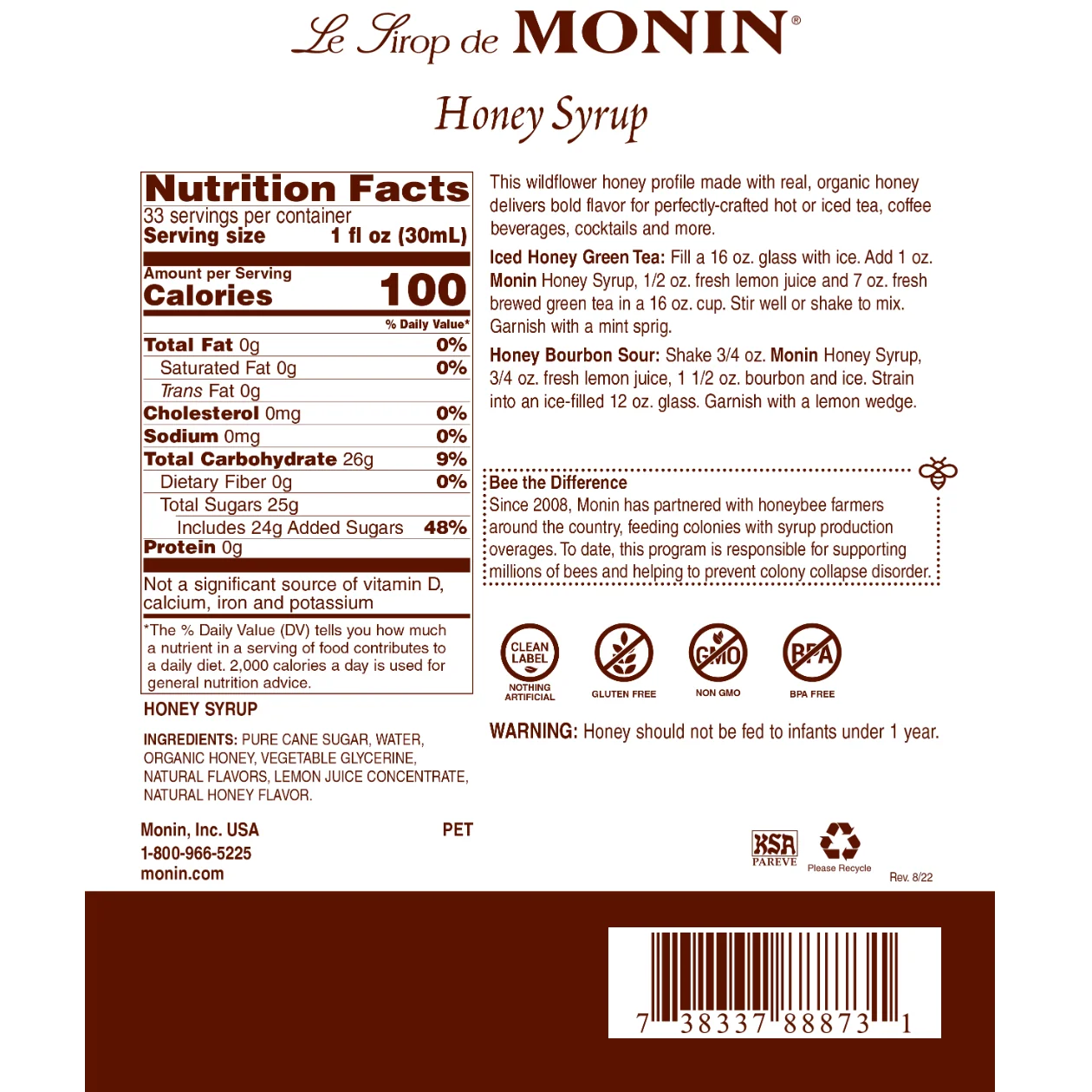 Monin Honey Syrup Tea - Image 2