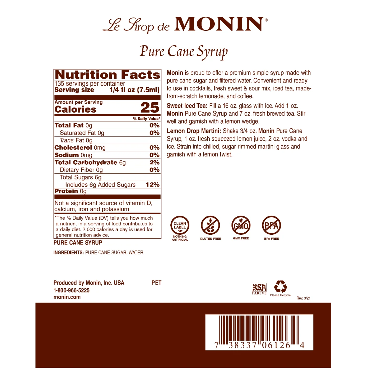 Monin Pure Cane Syrup Tea - Image 2